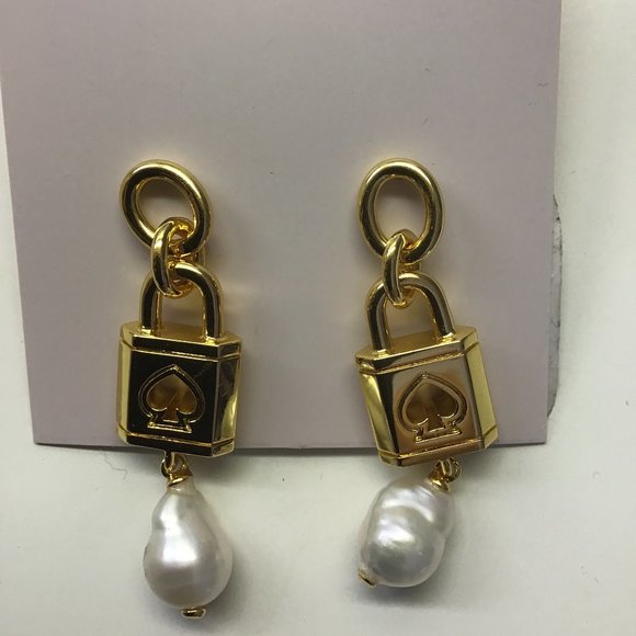 Kate Spade New Gold Lock and Pearl Earrings - Picture 1 of 3